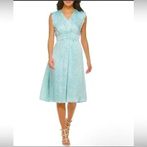 NEW…DKNY Sky Blue and Ivory Floral Midi Dress